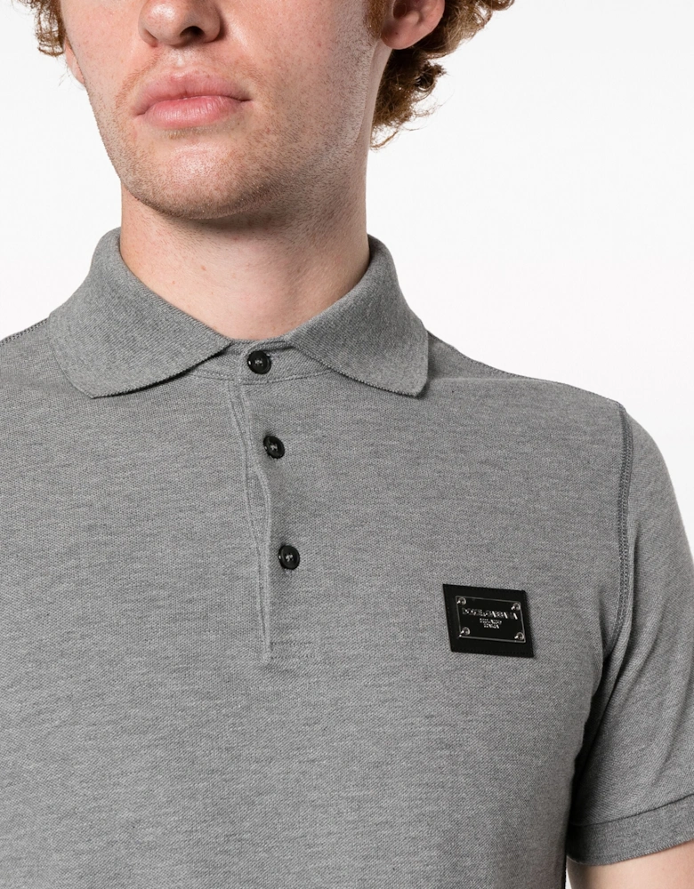 Silver Plaque Logo Polo in Grey