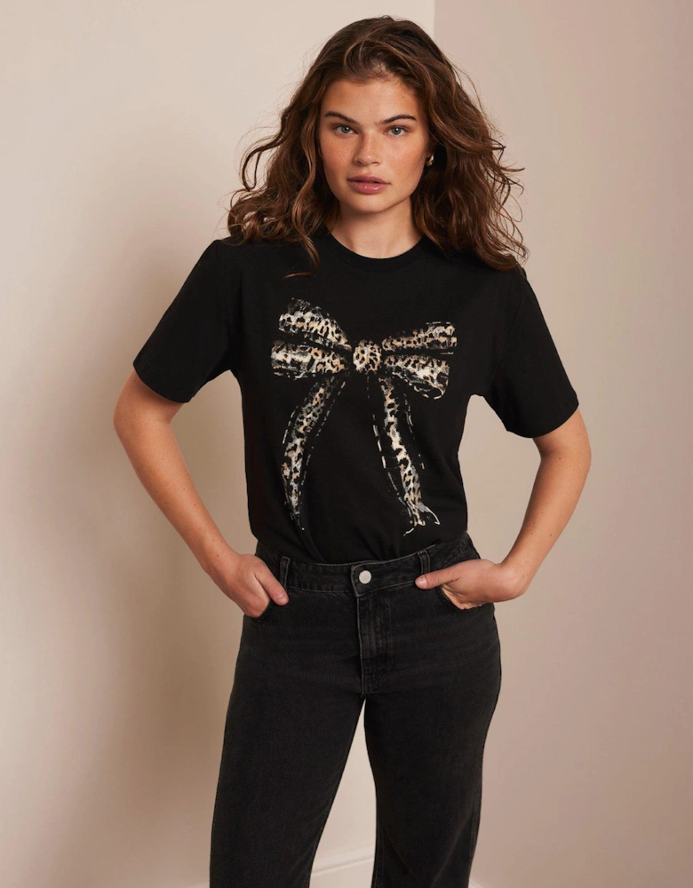 Leopard Bow T-Shirt - Black