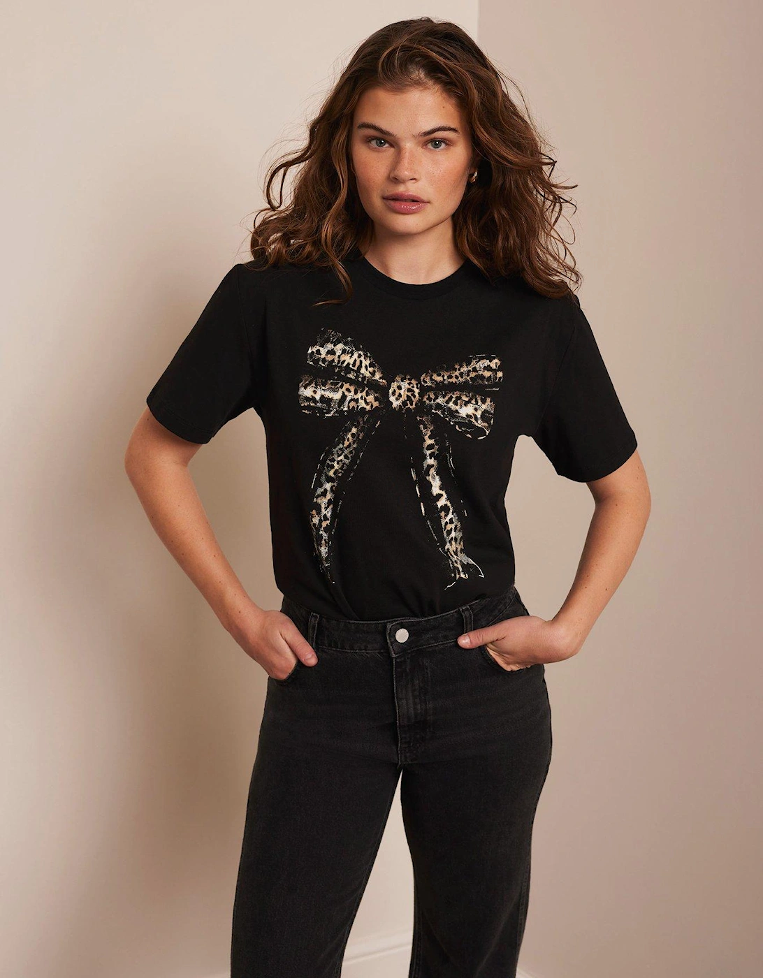 Leopard Bow T-Shirt - Black, 2 of 1