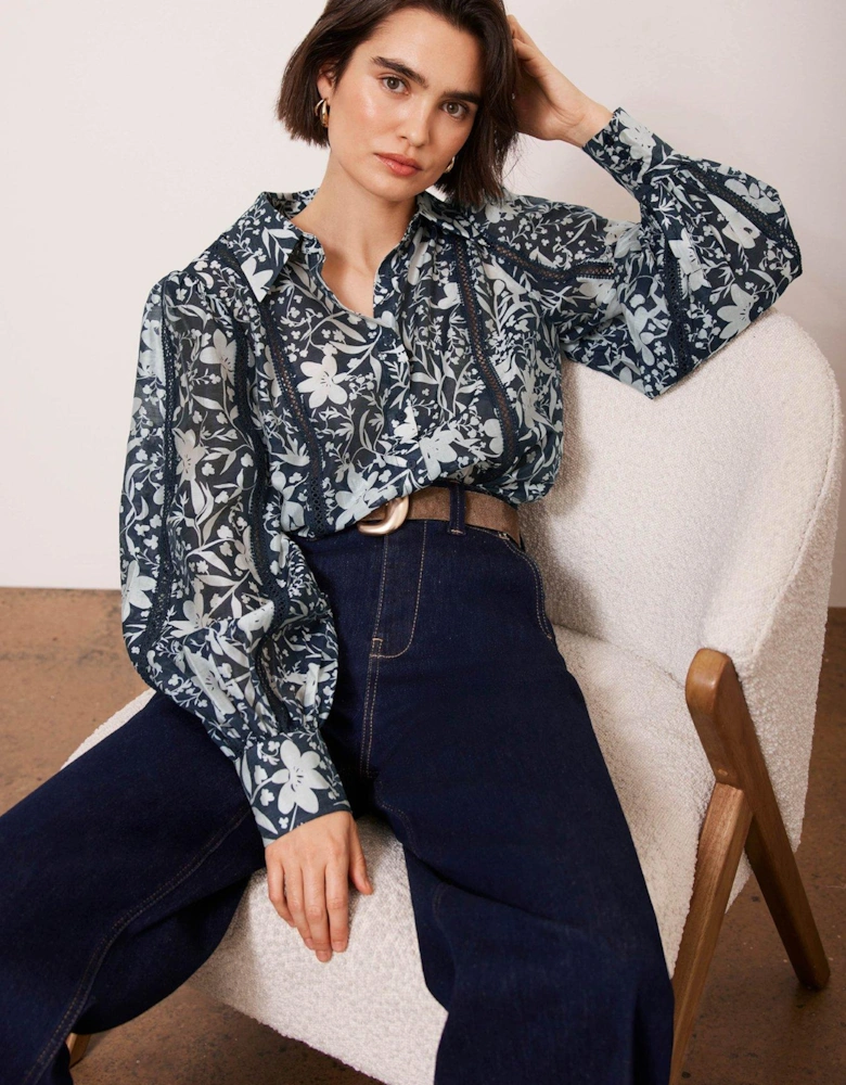 Floral Print Shirt - Navy