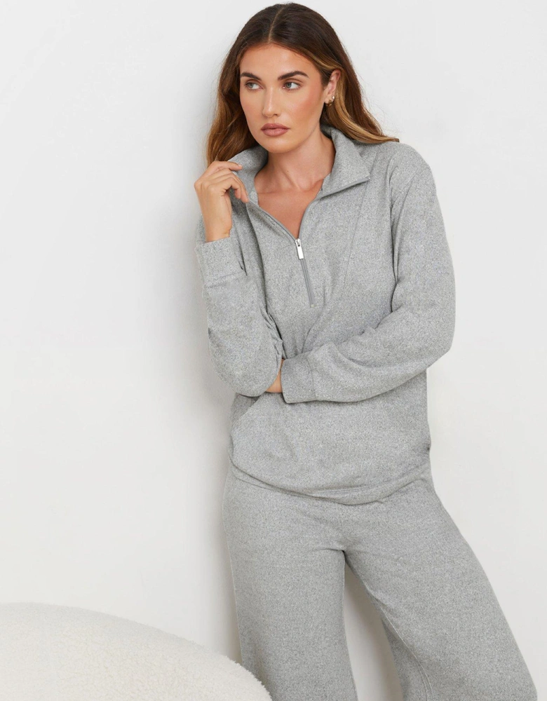 Soft Touch Cuffed Zip Top - Grey