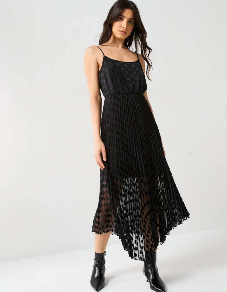 Leia Dott 2-In-1 Pleated Midi Dress - Black