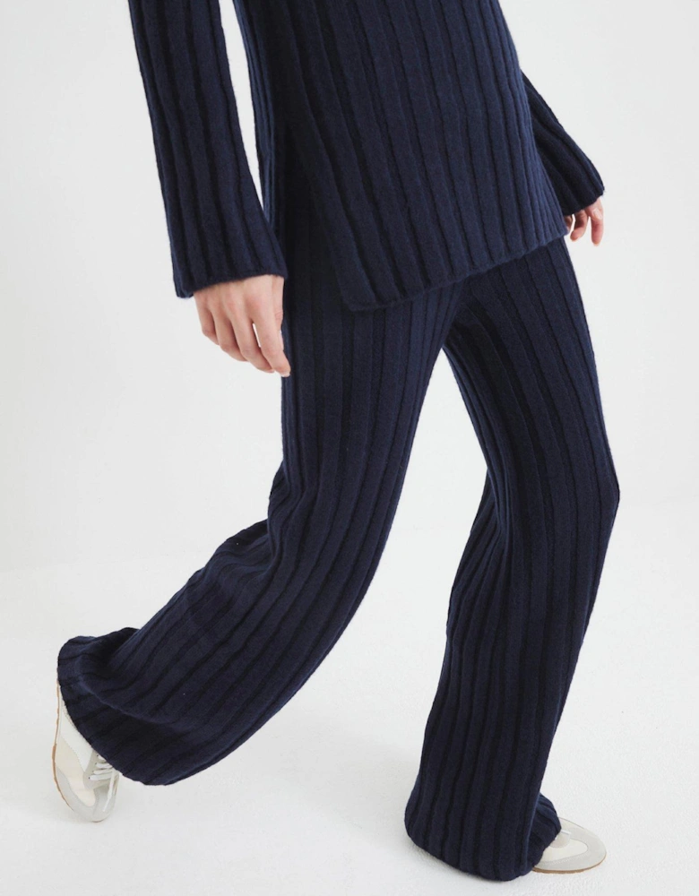 Ribbed Flare Trouser - Navy - Blue