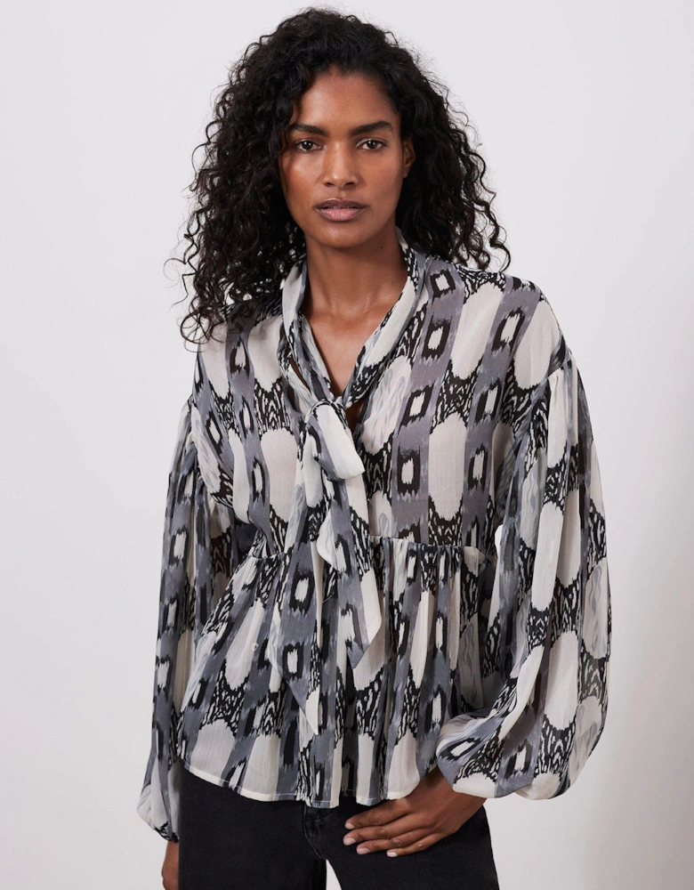 Abstract Print Blouse - Grey