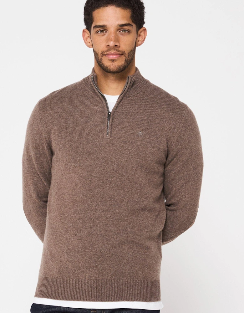Lambswool Half Zip Knitted Jumper - Dark Natural