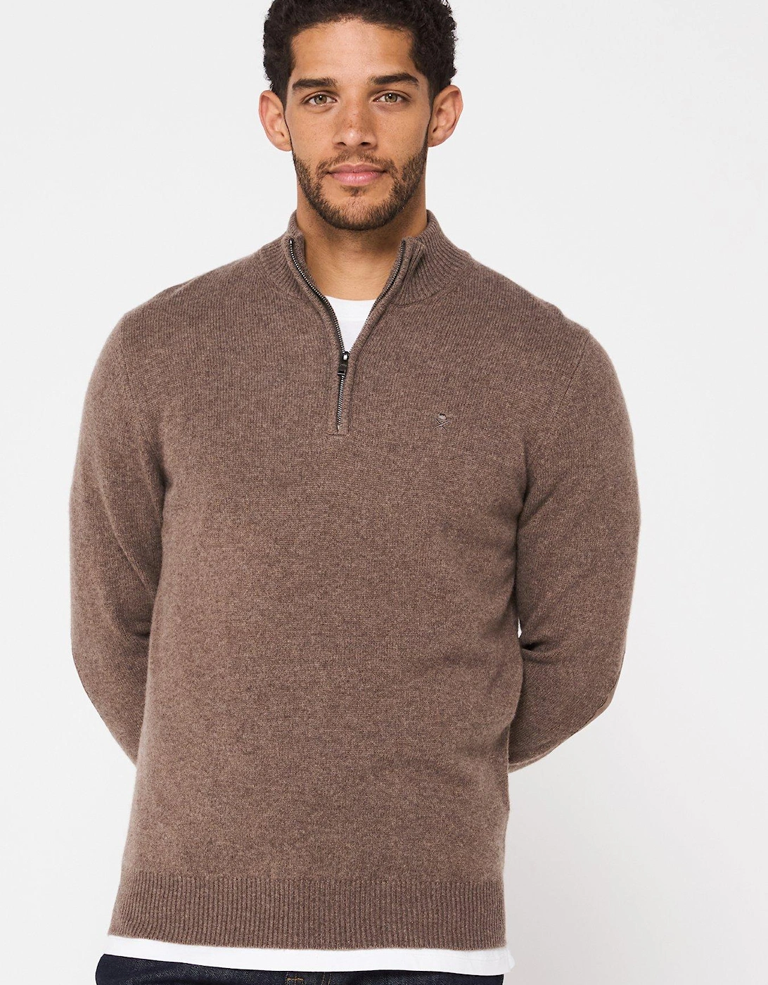 Lambswool Half Zip Knitted Jumper - Dark Natural, 7 of 6