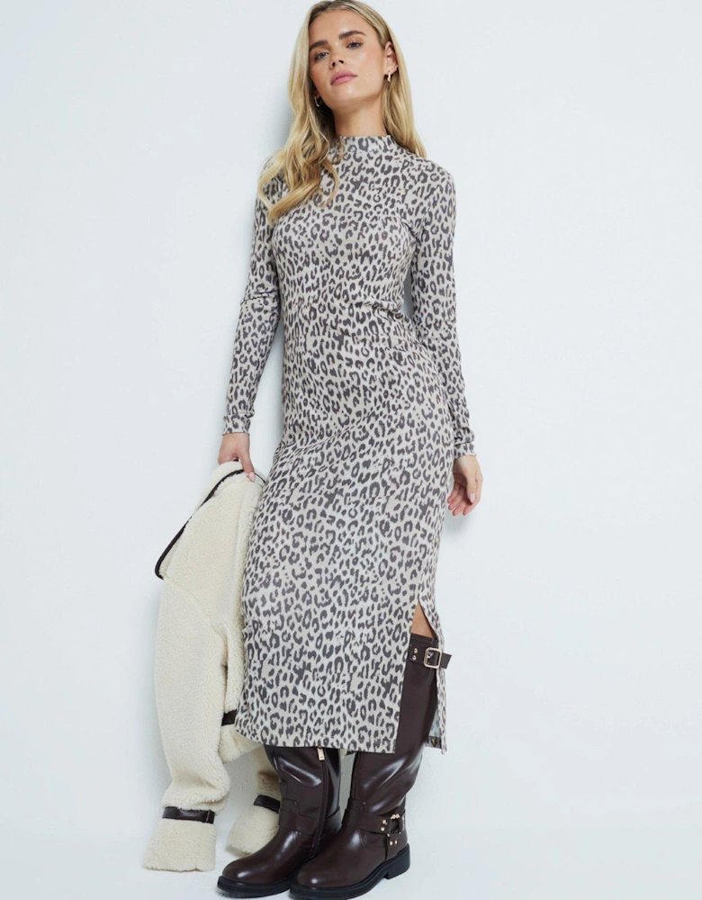 Petite Animal Print Midi Dress - Brown