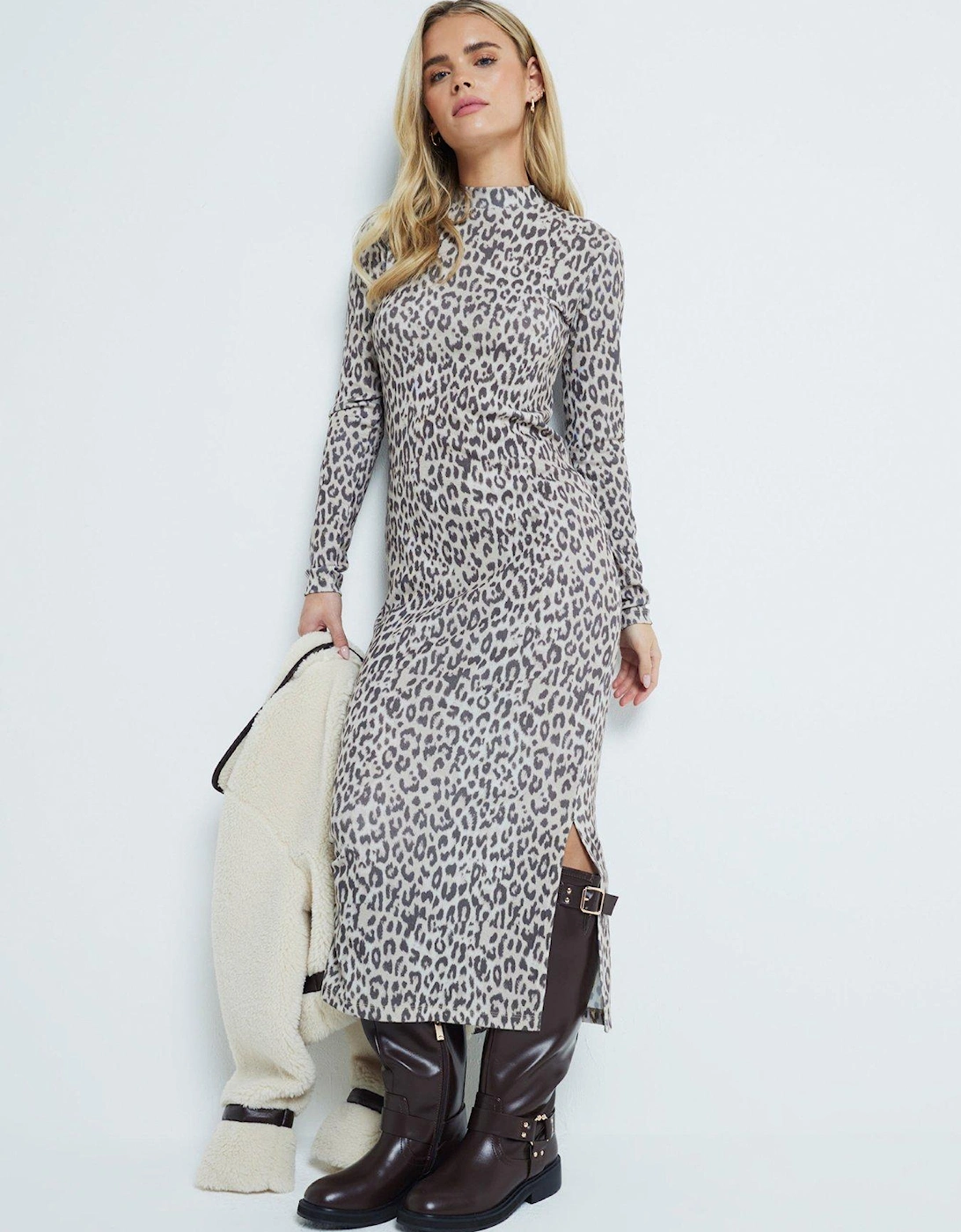 Petite Animal Print Midi Dress - Brown, 5 of 4