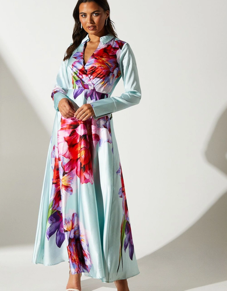 Placement Print Wrap Front Gown