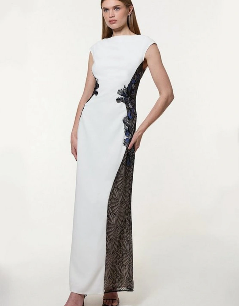 Lace Applique Contrast Sleeveless Tailored Maxi Dress