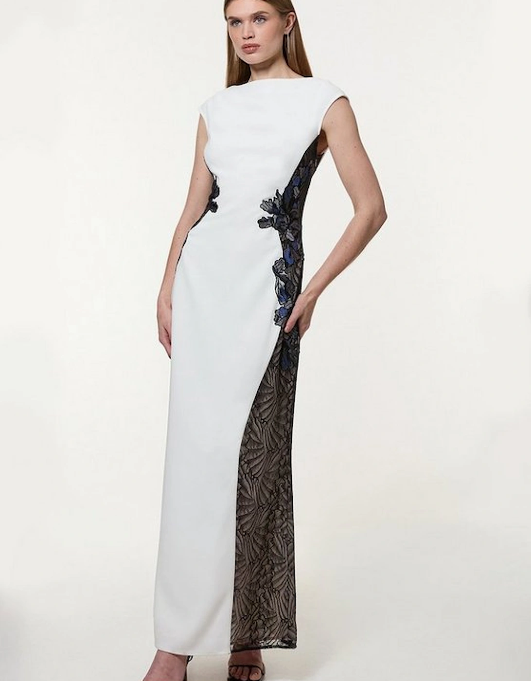 Lace Applique Contrast Sleeveless Tailored Maxi Dress, 5 of 4