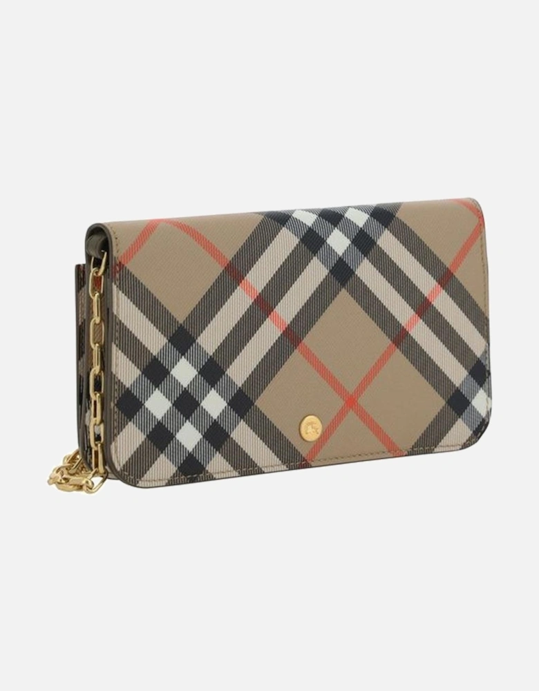 Check Archive Pattern Wallet with Chain Strap Women - Brown