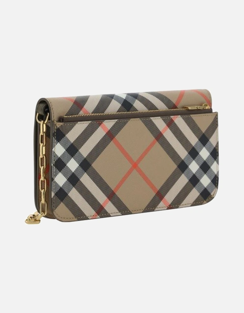 Check Archive Pattern Wallet with Chain Strap Women - Brown