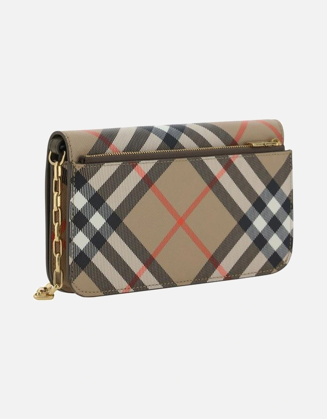 Check Archive Pattern Wallet with Chain Strap Women - Brown