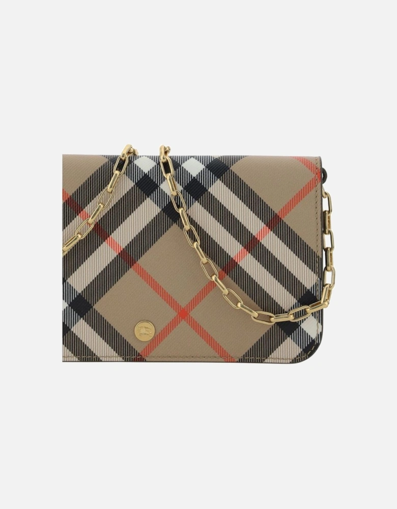 Check Archive Pattern Wallet with Chain Strap Women - Brown