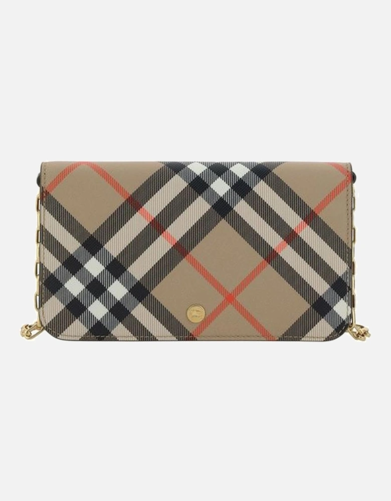 Check Archive Pattern Wallet with Chain Strap Women - Brown