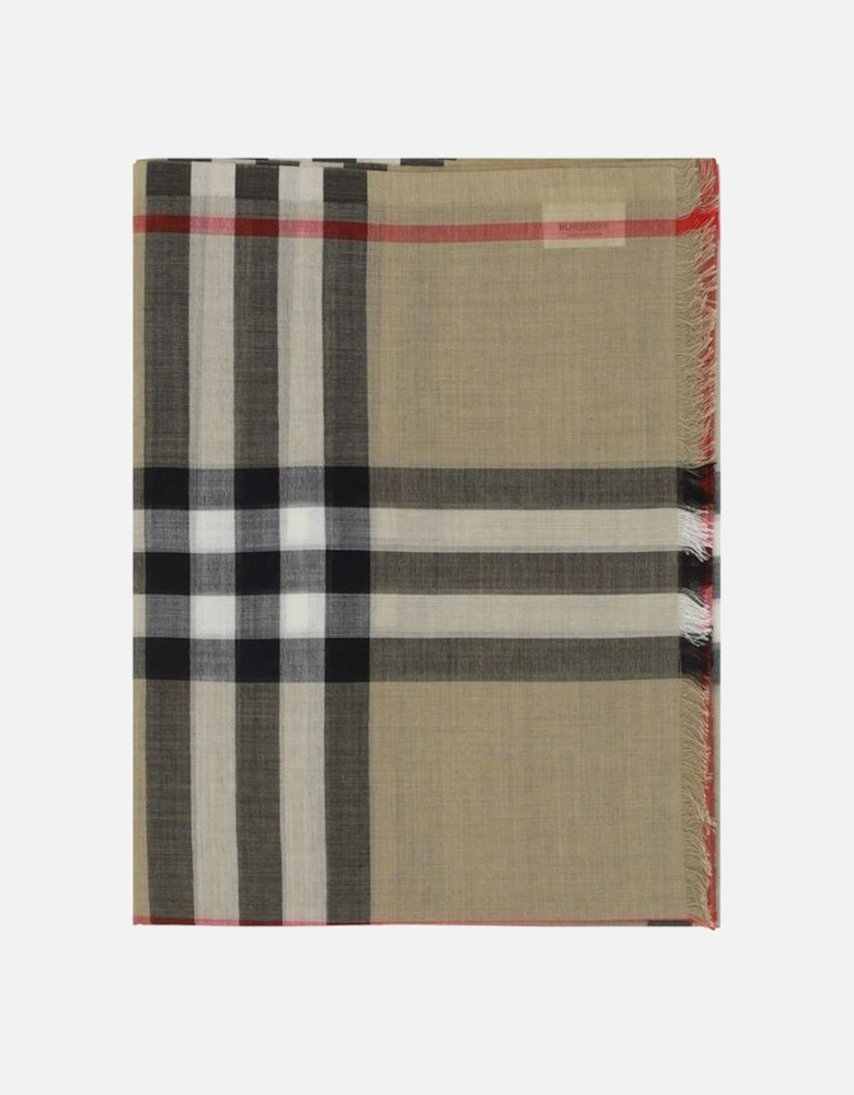 Silk Wool-Blend Check Scarf with Frayed Hems Women - Brown Scarves