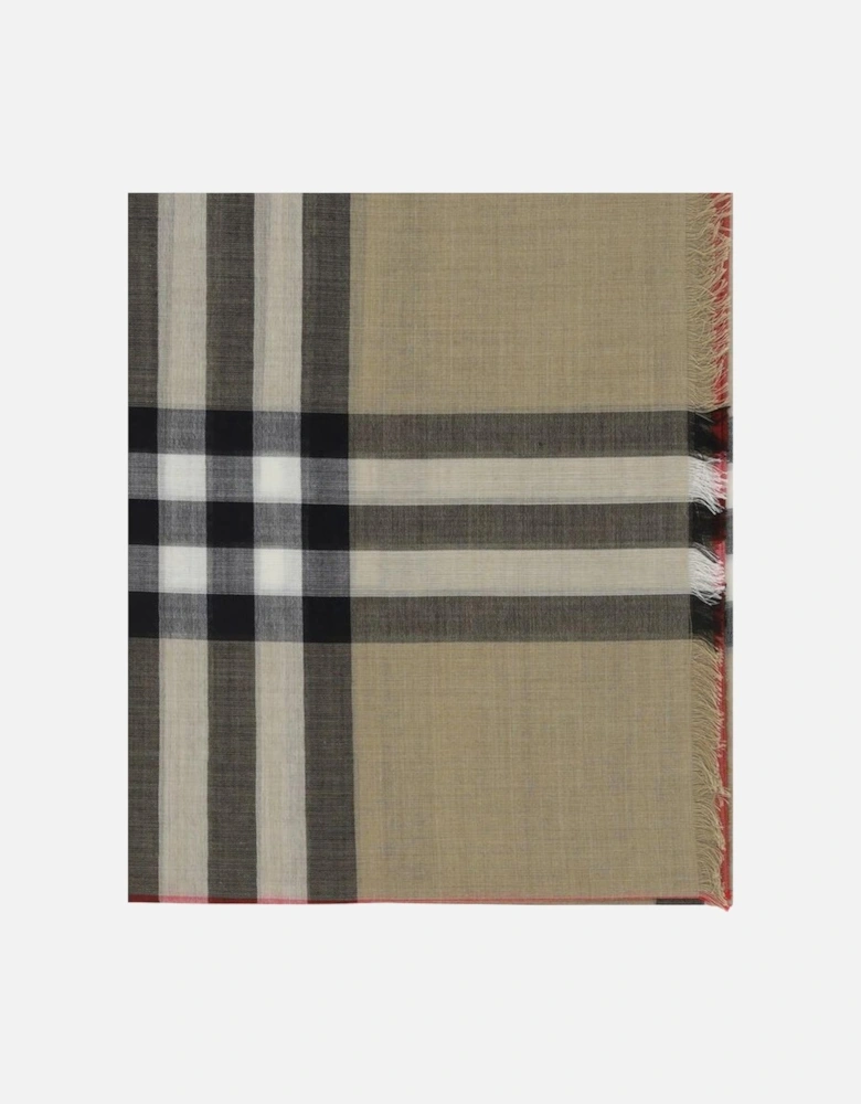 Silk Wool-Blend Check Scarf with Frayed Hems Women - Brown Scarves
