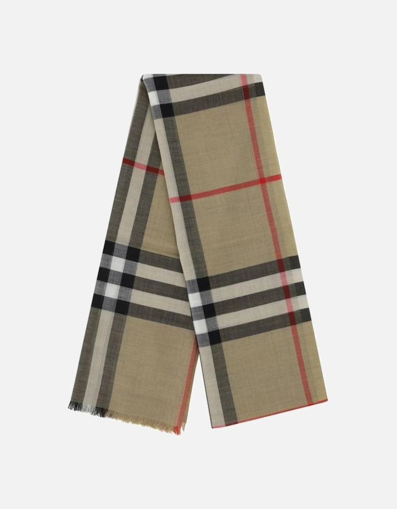 Silk Wool-Blend Check Scarf with Frayed Hems Women - Brown Scarves