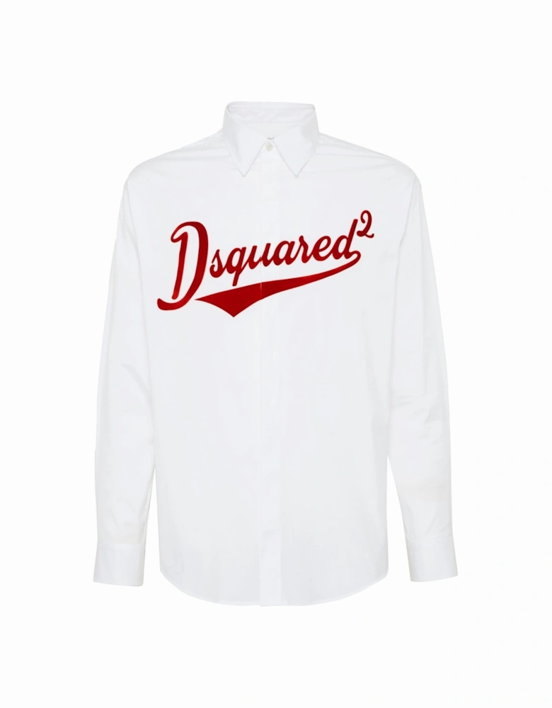 College Branding Cotton Shirt White