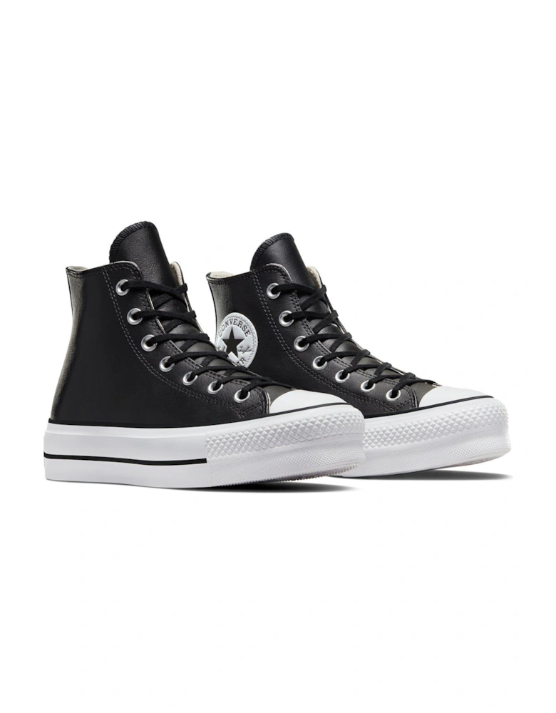 Womens Leather Lift Hi Top Trainers - Black