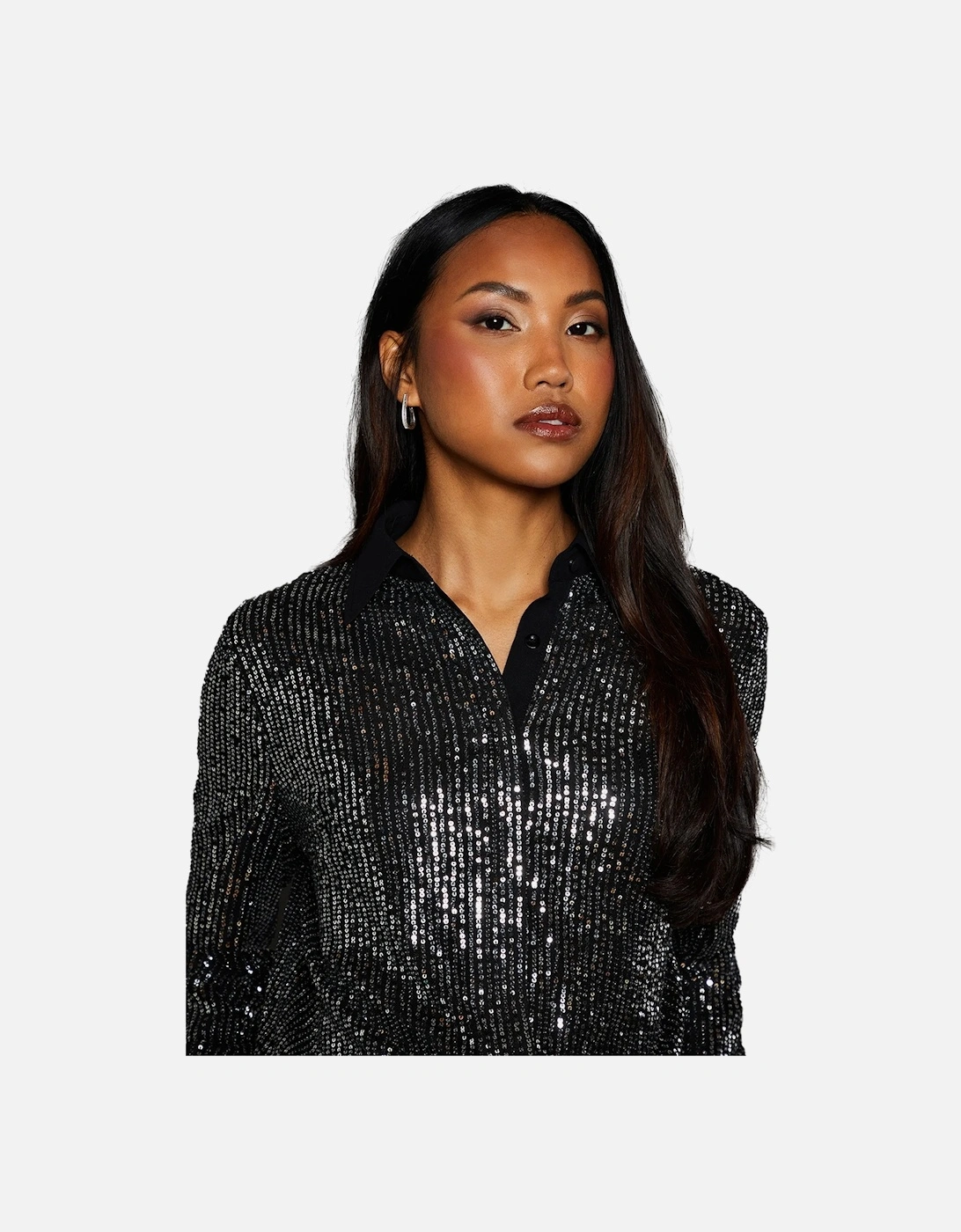 Womens/Ladies Sequins Contrast Collar Shirt