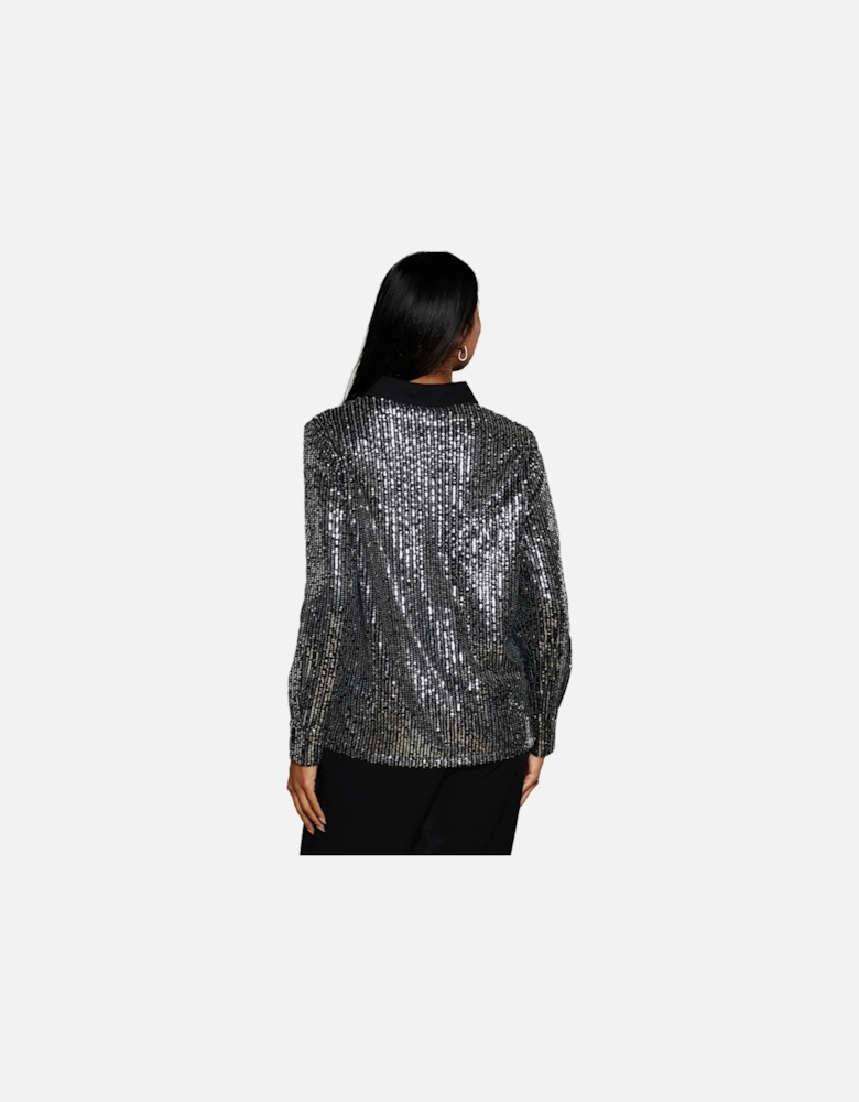 Womens/Ladies Sequins Contrast Collar Shirt