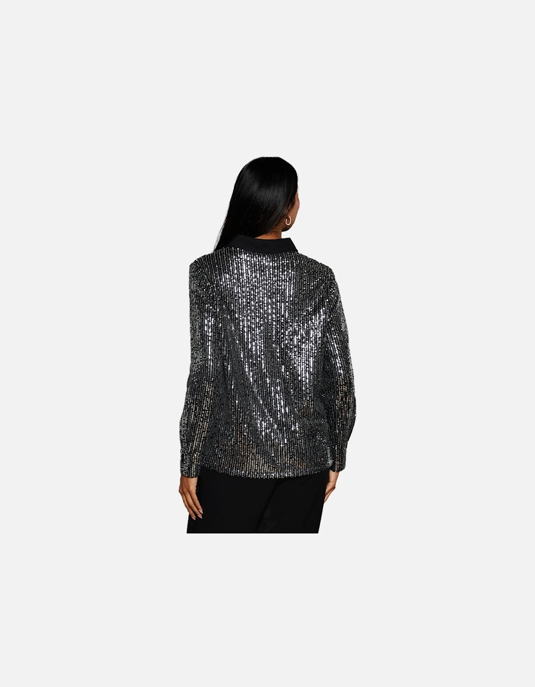 Womens/Ladies Sequins Contrast Collar Shirt