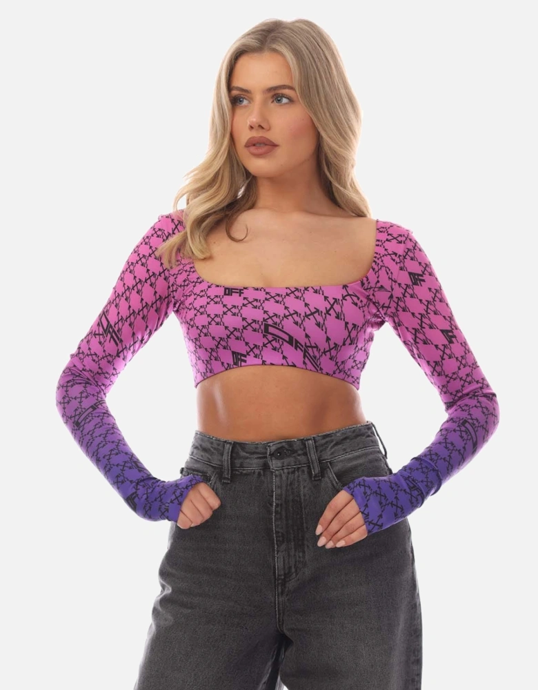 Warped Monogram Long Sleeve Cropped Top