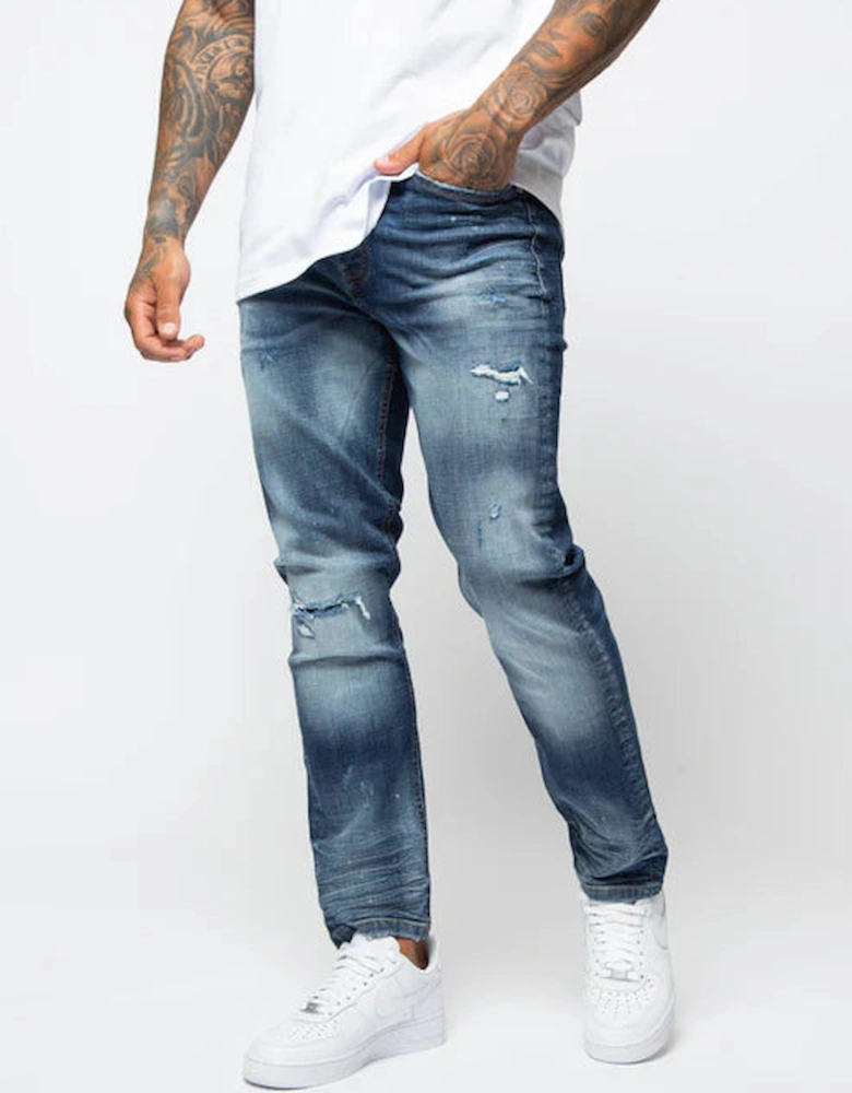 Temo Rip & Repair Jeans - Indigo Blue