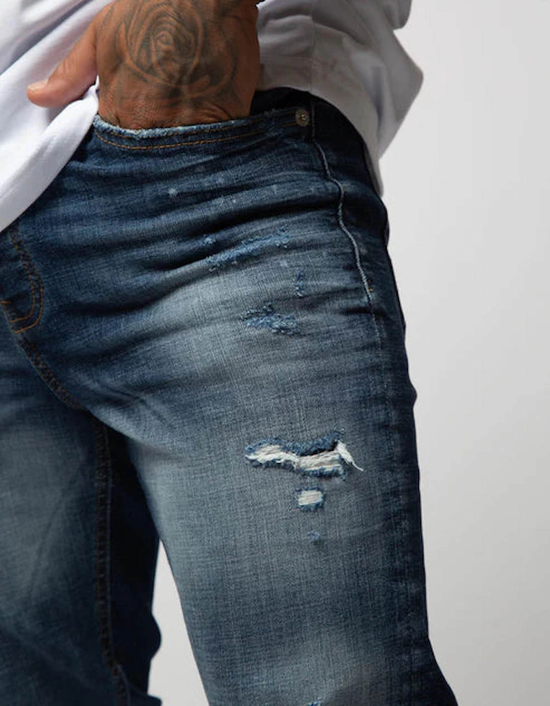 Temo Rip & Repair Jeans - Indigo Blue