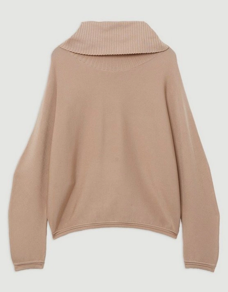 Polished Slinky Knit Oversized Roll Neck Top