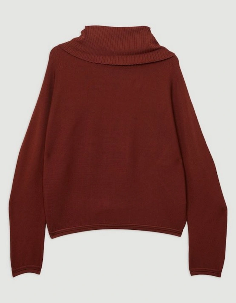 Polished Slinky Knit Oversized Roll Neck Top