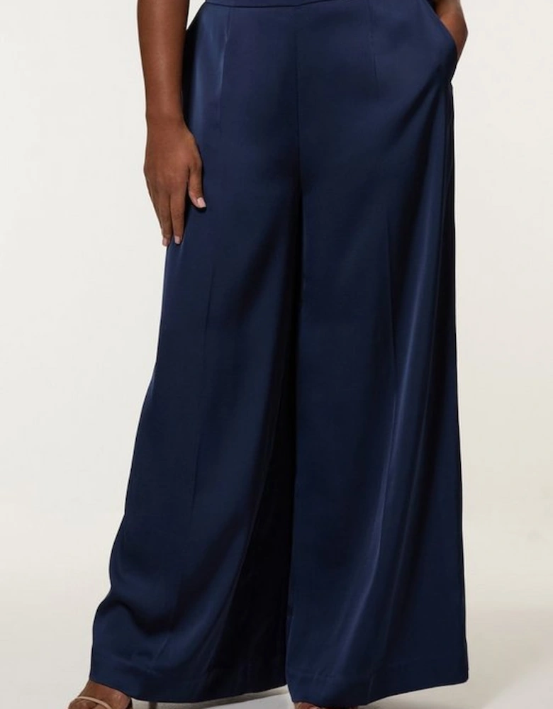 Plus Size Satin Back Crepe Wide Leg Woven Trouser