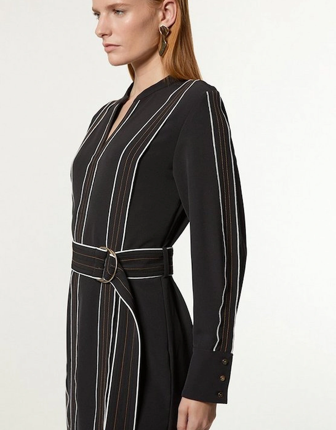 Soft Tailored Contrast Tipped Belted Midi Dress