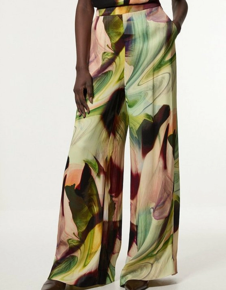 Printed Satin Woven Wide Leg Trouser