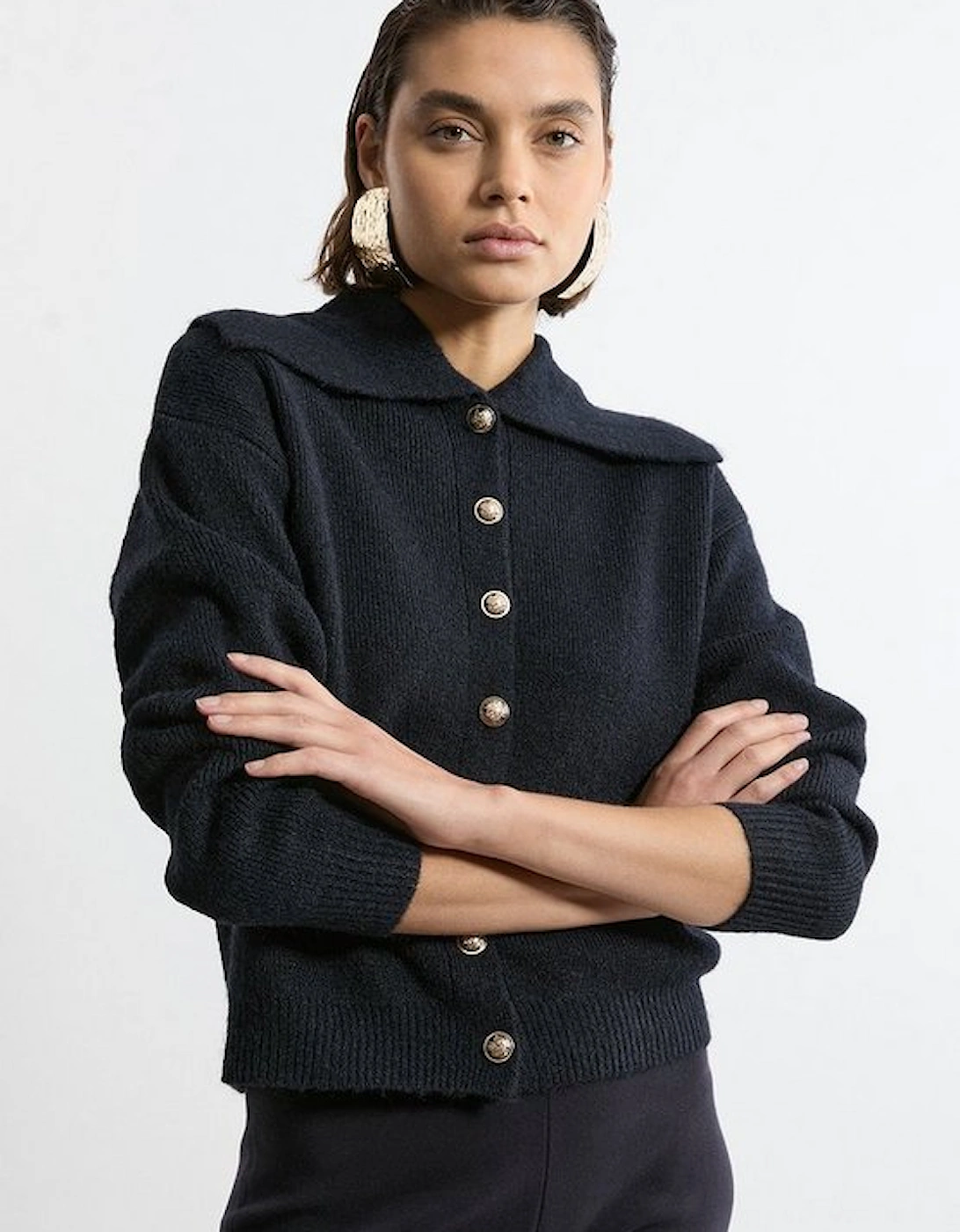 Wool Blend Cosy Knit Fly Collar Boxy Cardi, 5 of 4