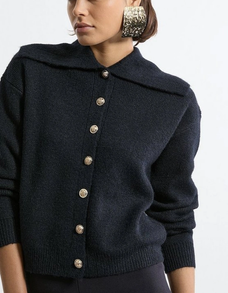 Wool Blend Cosy Knit Fly Collar Boxy Cardi