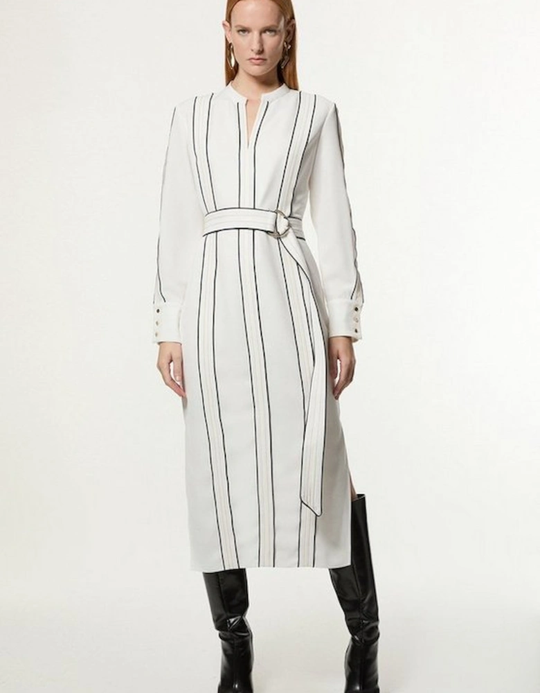 Soft Tailored Contrast Tipped Belted Midi Dress