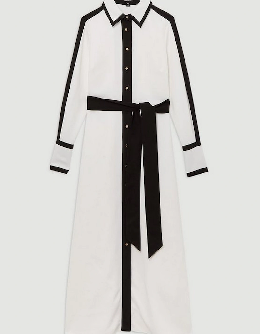 Colour Block Twill Woven Belted Midi Shirt Dress