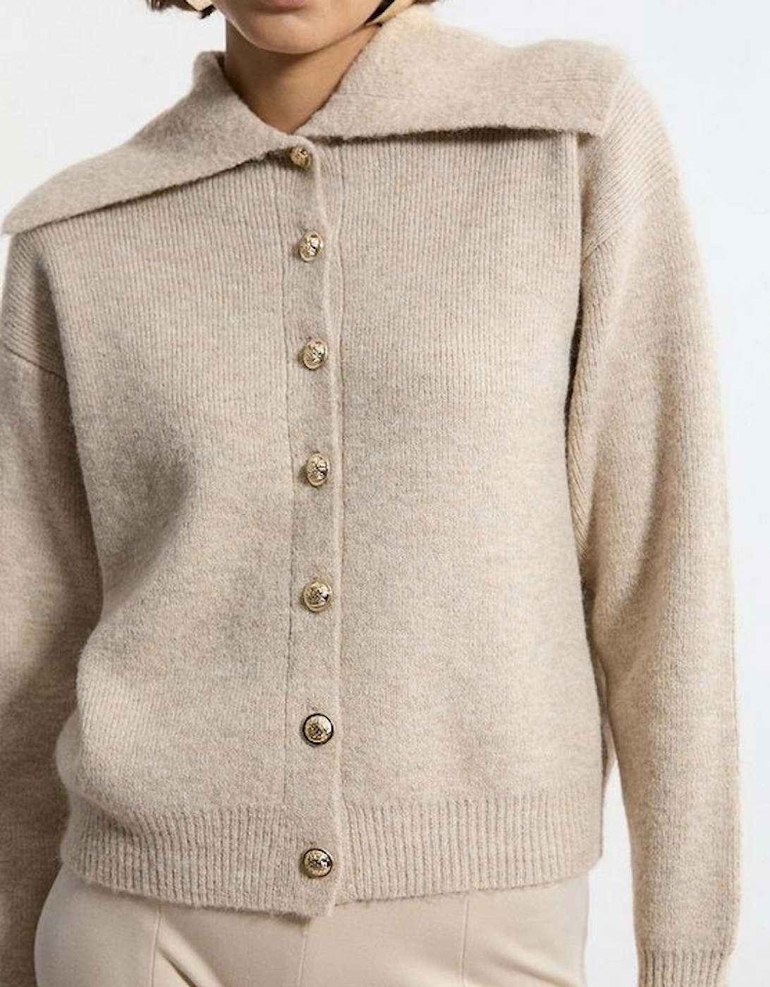 Wool Blend Cosy Knit Fly Collar Boxy Cardi