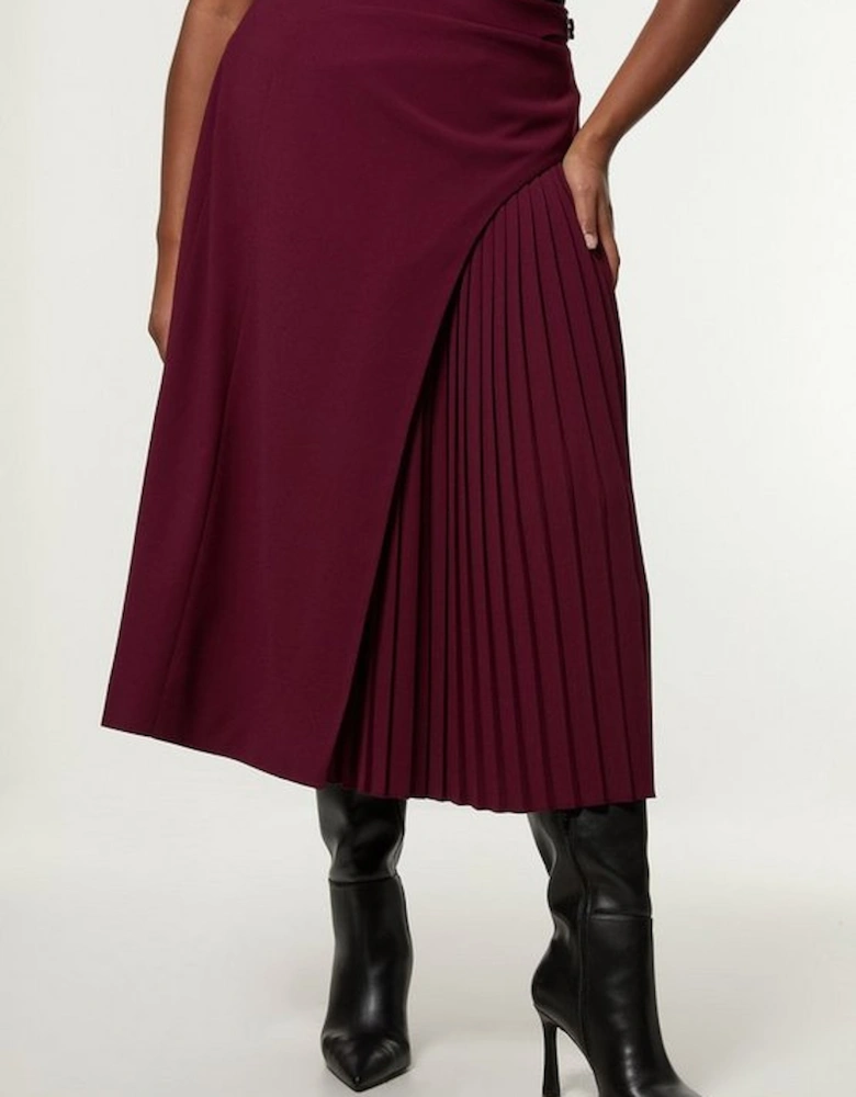 Plus Size Tailored Buckle Detail Pleated Midi Skirt