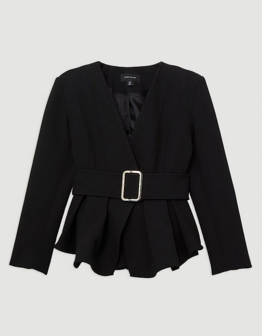 Compact Stretch Belted  Peplum Tailored Jacket