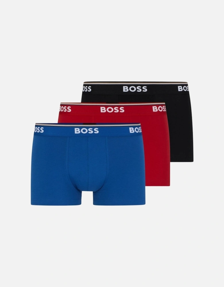 3-Pack Power Logo Boxer Trunks, Red/Blue/Black