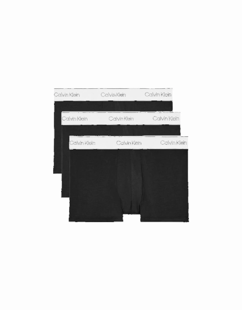 Modern Cotton Stretch 3-Pack Boxer Trunks, Black with white