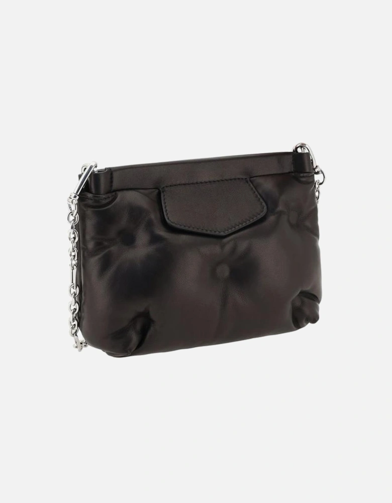 Quilted Leather Pouch Bag with Chain Strap Women - Black Clutch Bags