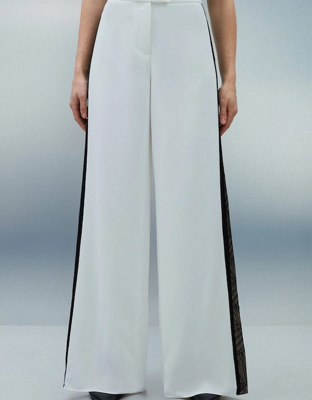 Lace Applique Contrast Tailored Wide Leg Trouser