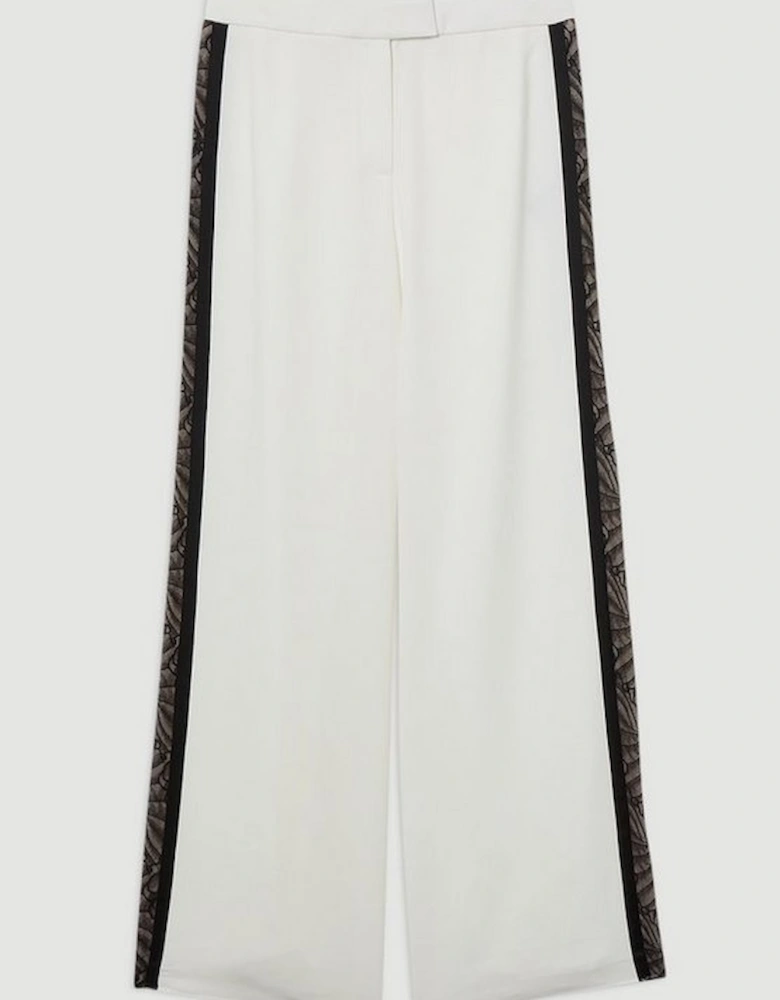 Lace Applique Contrast Tailored Wide Leg Trouser