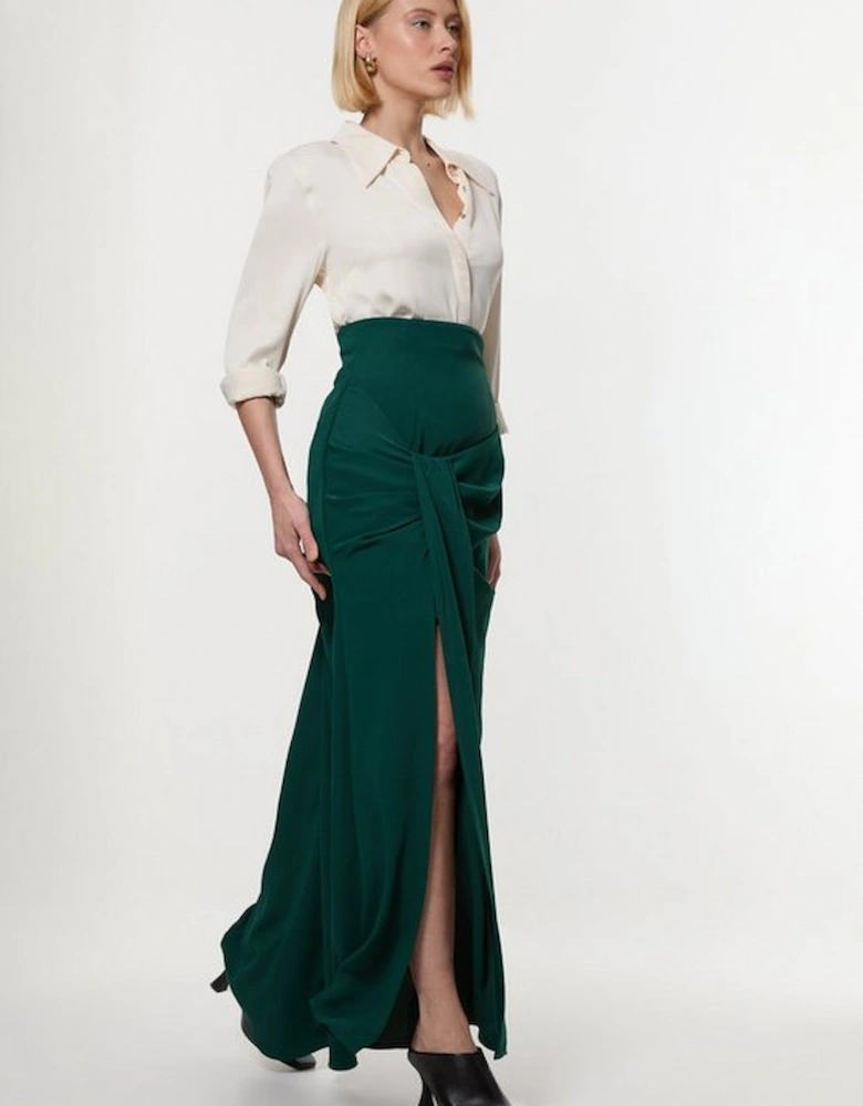 Soft Tailored High Waisted Draped Maxi Skirt