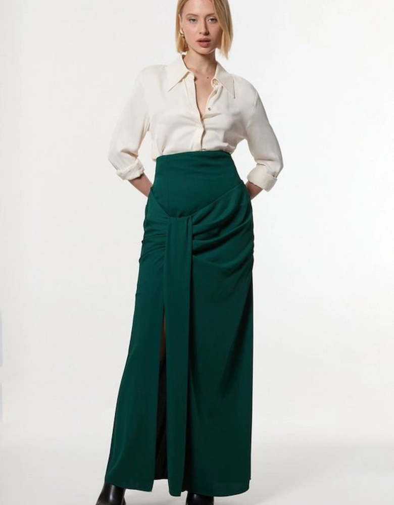 Soft Tailored High Waisted Draped Maxi Skirt